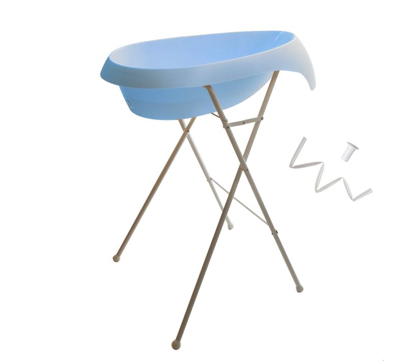 Teggi Baignoire Bébé Avec Thermomètre Intégré Bleu + Pied + Tuyau