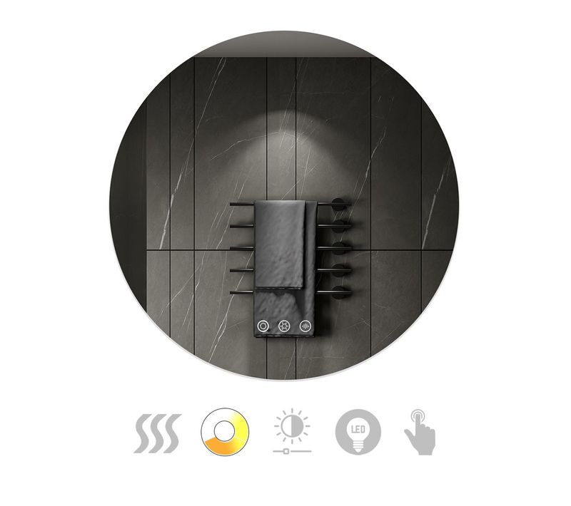 Miroir LED Lumineux Rond Vekio D.80cm Tactile Antibuée, Intensité Et Couleur Réglables Salle De Bain