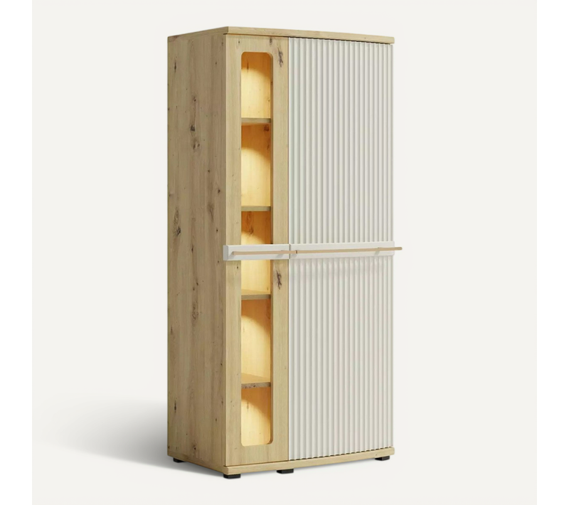 Armoire Vitrée 4 Étages Bois Blanc Cassé