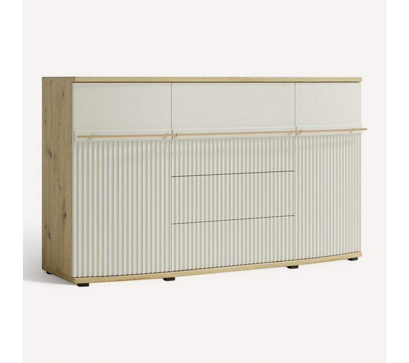 Candy Buffet 2 Portes 4 Tiroirs 175x101 Cm Courbé À Relief En Bois Design Moderne épuré Blanc Cassé