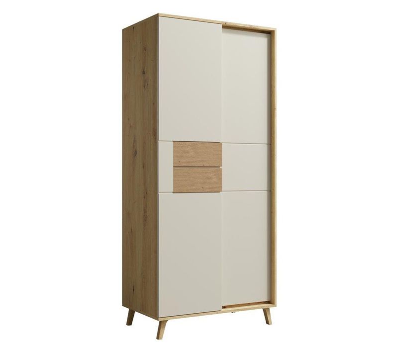 Bruno Armoire Penderie 2 Portes 87x193 Cm En Bois Clair Design Intemporel Blanc