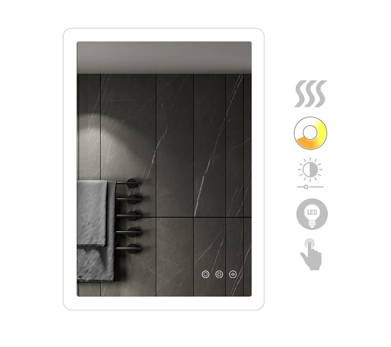 Miroir Lumineux LED Boleo 50 X 70 Cm Antibuée + Intensité Et Couleur Réglables Salle De Bain