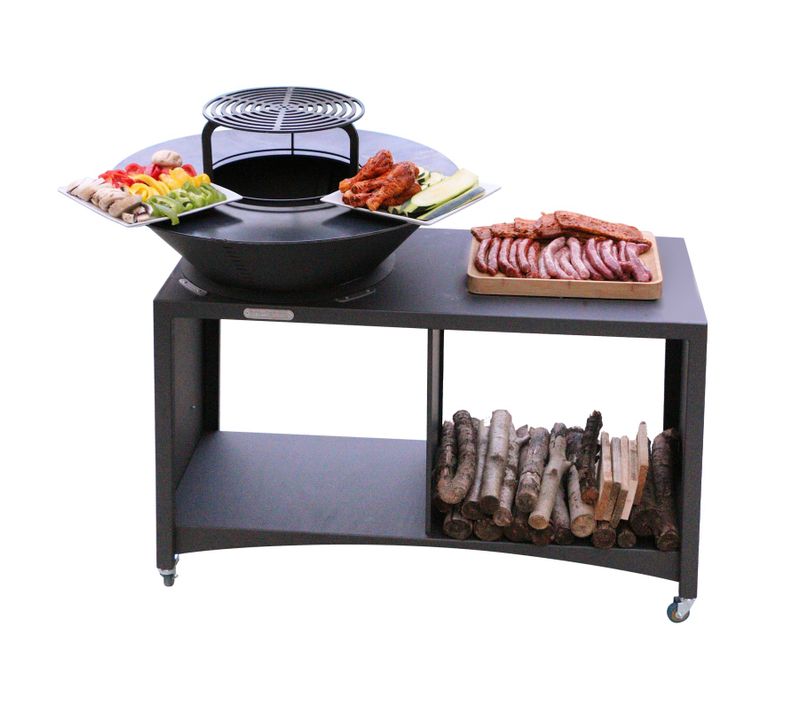 Brasero Îlot Avec Plaque Et Grille Amovible En Acier Barbecue Plancha Extérieur Ø 100 Cm