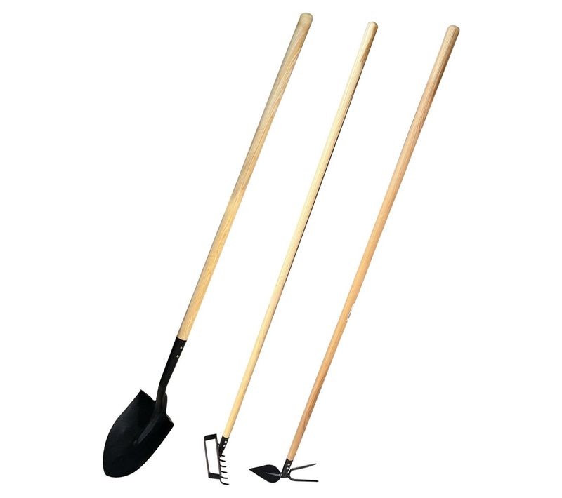 Ogrod Lot D'outils De Jardinage       Pelle Bêche + Râteau + Serfouette Panne Et Langue