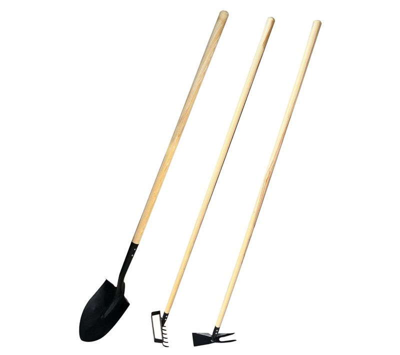 Ogrod Lot D'outils De Jardinage       Pelle Bêche + Râteau + Serfouette Panne Et Fourche