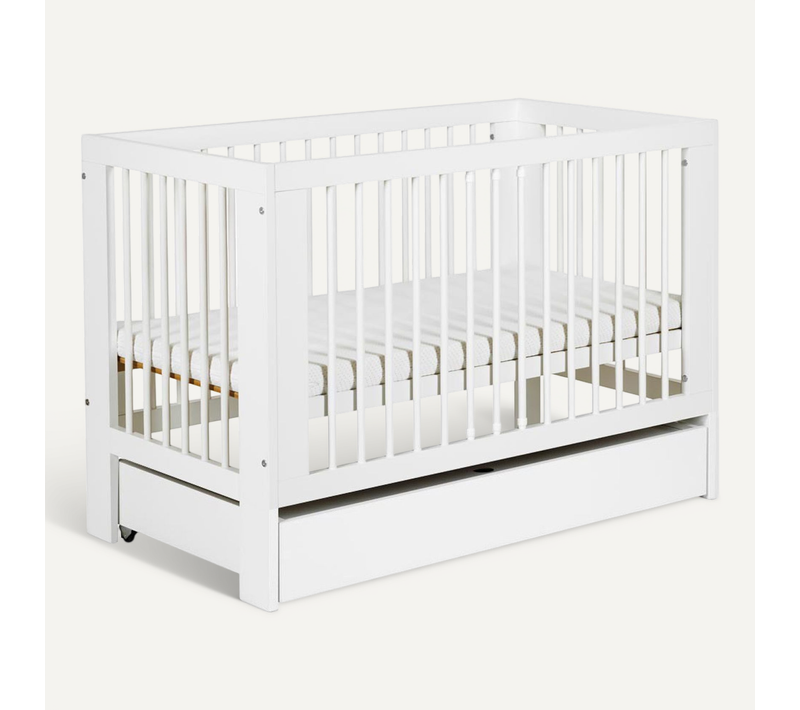 Olivia Lit Bébé À Barreaux 120x60 Sommier Réglable Blanc Avec Tiroir