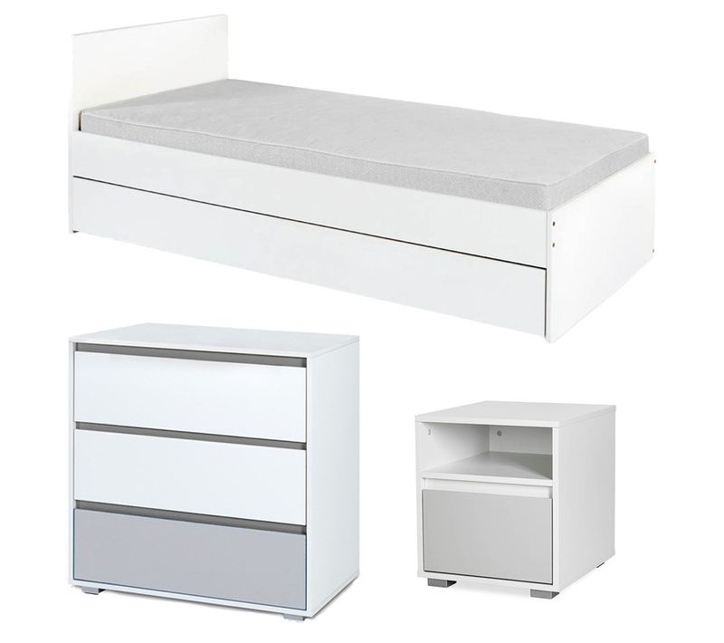 Dalia Chambre Enfant Adolescent Avec Lit, Chevet, Commode Blanc