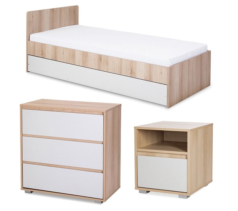 Dalia Chambre Enfant Adolescent Avec Lit, Chevet, Commode Hêtre