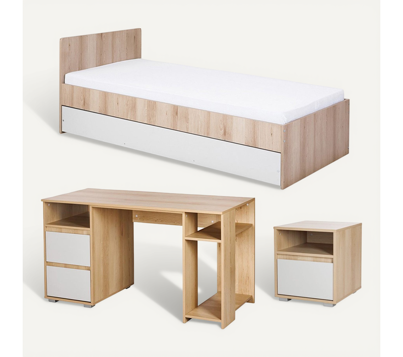 Dalia Chambre Enfant Adolescent Avec Lit, Chevet, Bureau Hêtre