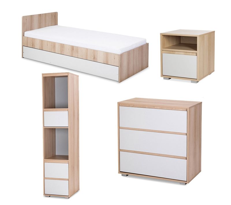 Dalia Chambre Enfant Adolescent Avec Lit, Chevet, Commode, Etagère Hêtre