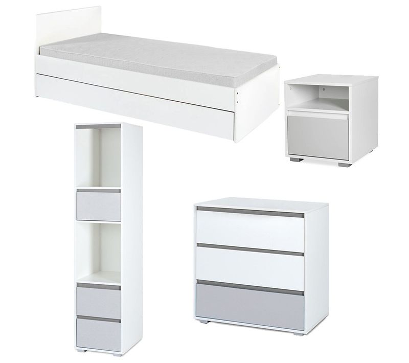 Dalia Chambre Enfant Adolescent Avec Lit, Chevet, Commode, Etagère Blanc