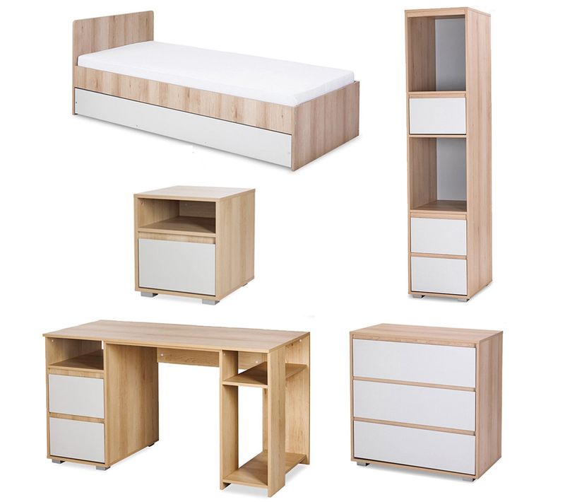 Dalia Chambre Enfant Adolescent Avec Lit, Chevet, Commode, Etagère, Bureau Hêtre