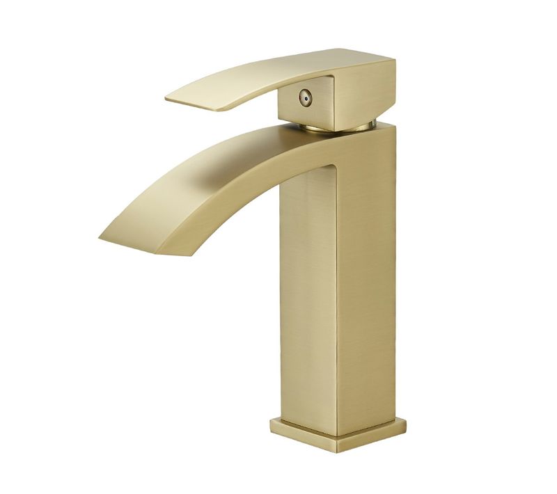 Robinet Mitigeur Bec Cascade Lerio Or Brossé Pour Salle De Bain