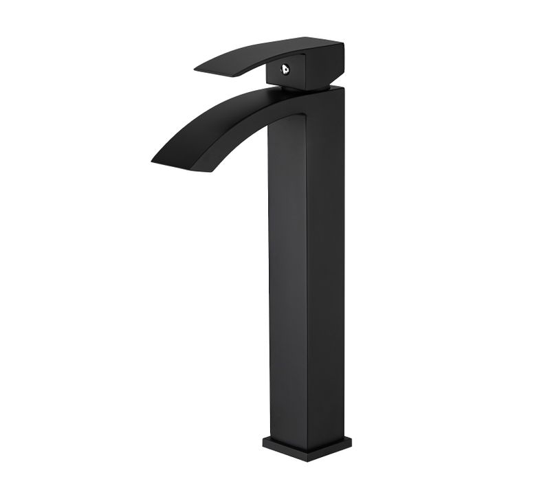 Robinet Mitigeur Bec Cascade Haut Lerio XL Chrome Noir Pour Salle De Bain