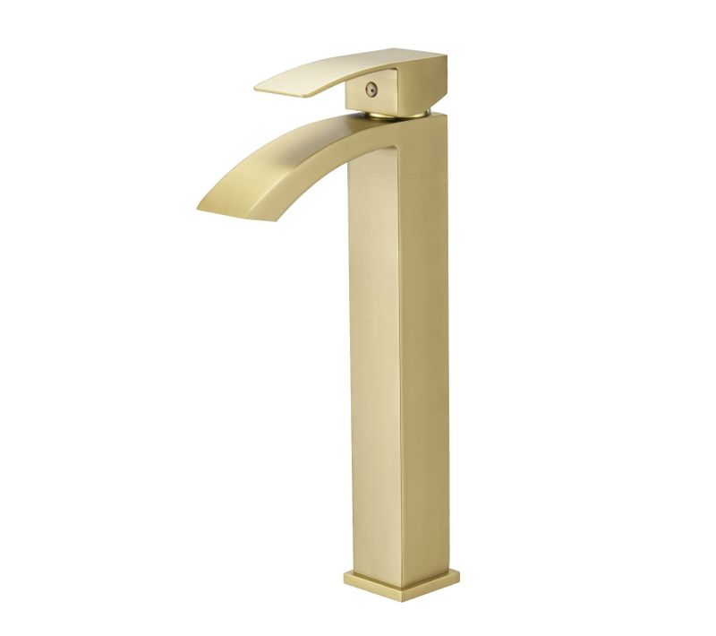 Robinet Mitigeur Bec Cascade Haut Lerio XL Or Brossé Pour Salle De Bain