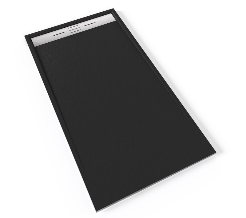 Receveur De Douche Hiemal Inox 90 X 170 Cm Résine Noir Aspect Ardoise + Bonde Inox Incluse