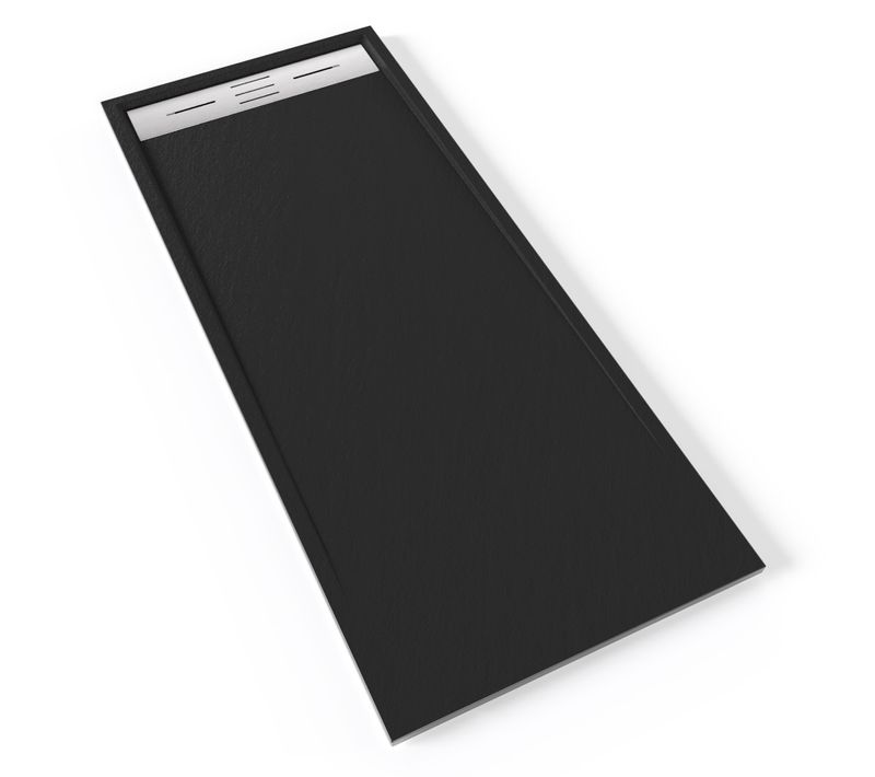 Receveur De Douche Hiemal Inox 70 X 170 Cm Résine Noir Aspect Ardoise + Bonde Inox Incluse