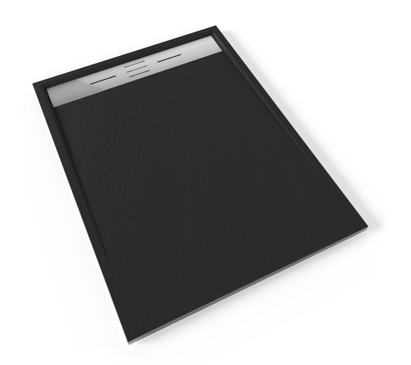 Receveur De Douche Hiemal Inox 90 X 120 Cm Résine Noir Aspect Ardoise + Bonde Inox Incluse