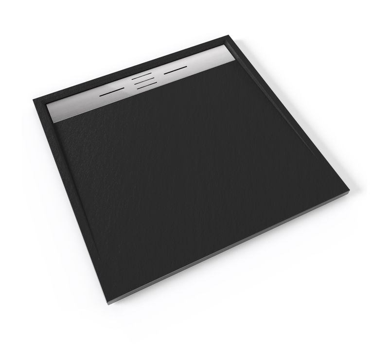 Receveur De Douche Hiemal Inox 100 X 100 Cm Résine Noir Aspect Ardoise + Bonde Inox Incluse