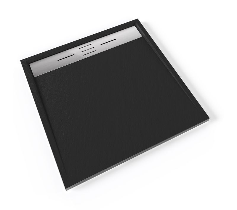 Receveur De Douche Hiemal Inox 90 X 90 Cm Résine Noir Aspect Ardoise + Bonde Inox Incluse