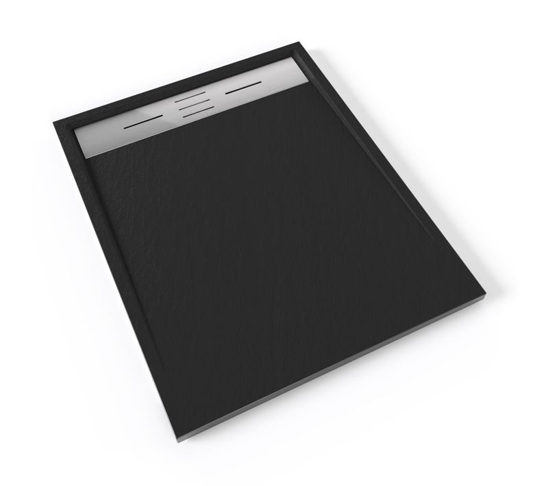 Receveur De Douche Hiemal Inox 80 X 100 Cm Résine Noir Aspect Ardoise + Bonde Inox Incluse