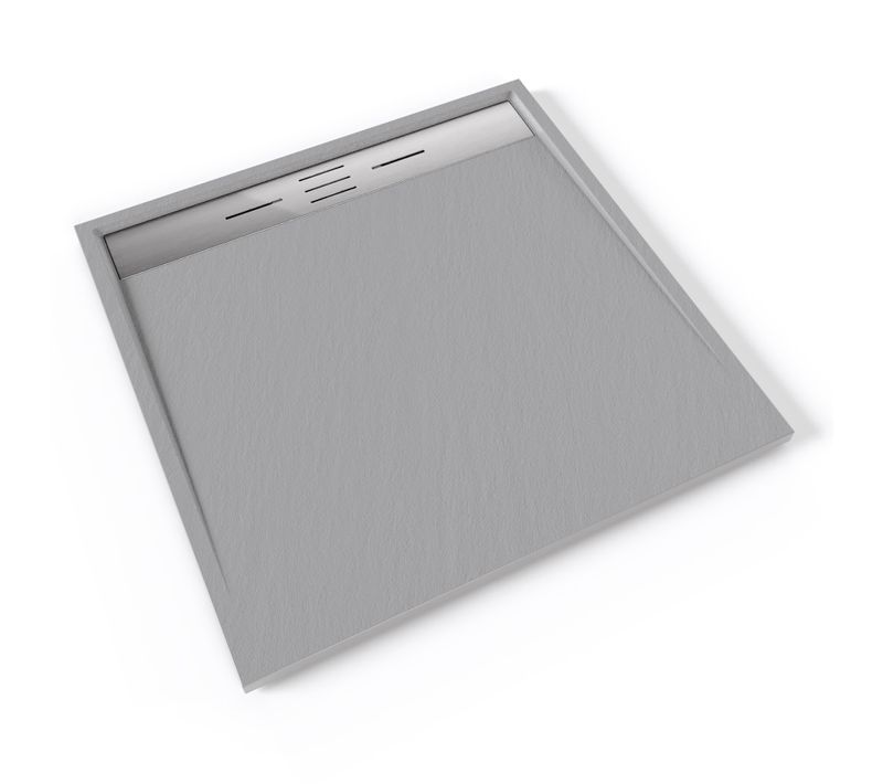 Receveur De Douche Hiemal Inox 100 X 100 Cm Résine Gris Aspect Ardoise + Bonde Inox Incluse