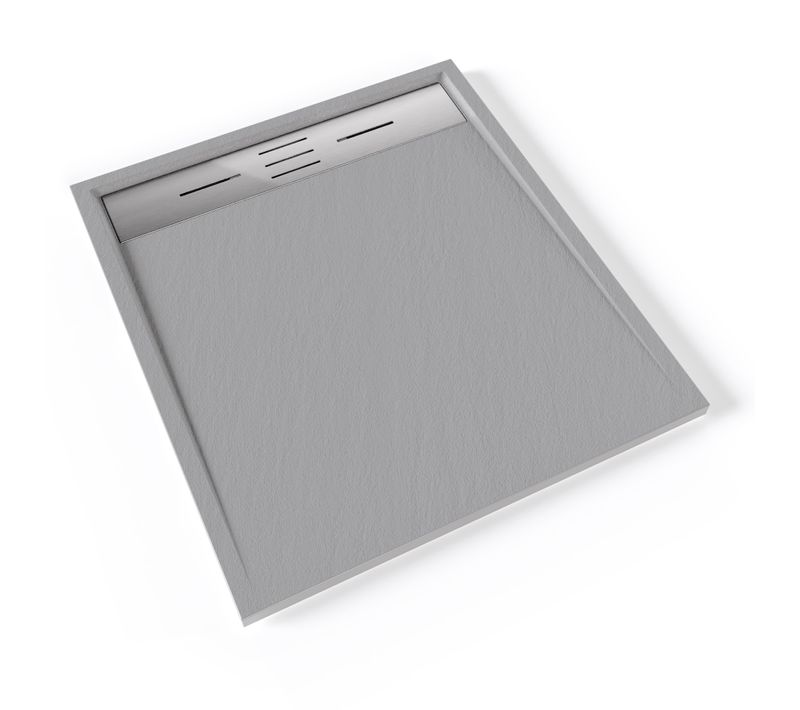 Receveur De Douche Hiemal Inox 80 X 90 Cm Résine Gris Aspect Ardoise + Bonde Inox Incluse