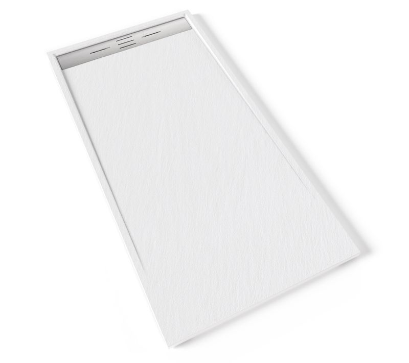 Receveur De Douche Hiemal Inox 90 X 180 Cm Résine Blanc Aspect Ardoise + Bonde Inox Incluse