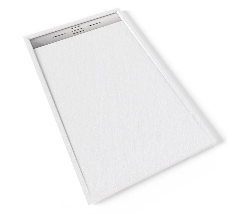 Receveur De Douche Hiemal Inox 90 X 150 Cm Résine Blanc Aspect Ardoise + Bonde Inox Incluse