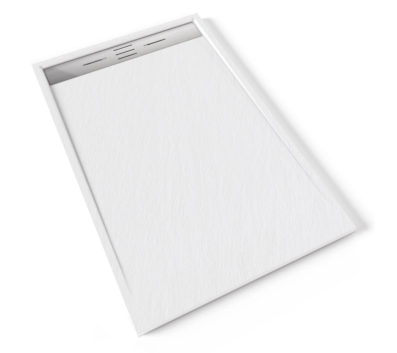 Receveur De Douche Hiemal Inox 90 X 140 Cm Résine Blanc Aspect Ardoise + Bonde Inox Incluse