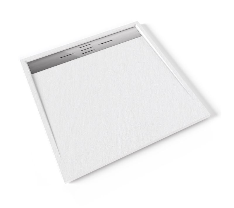 Receveur De Douche Hiemal Inox 100 X 100 Cm Résine Blanc Aspect Ardoise + Bonde Inox Incluse