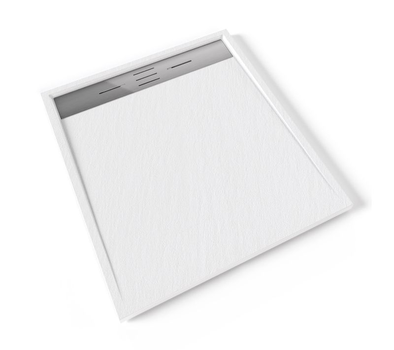 Receveur De Douche Hiemal Inox 90 X 100 Cm Résine Blanc Aspect Ardoise + Bonde Inox Incluse