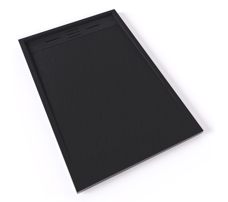 Receveur De Douche Hiemal 80 X 120 Cm Résine Noir Aspect Ardoise + Bonde Incluse