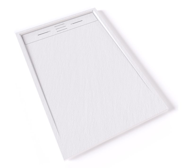 Receveur De Douche Hiemal 80 X 120 Cm Résine Blanc Aspect Ardoise + Bonde Incluse