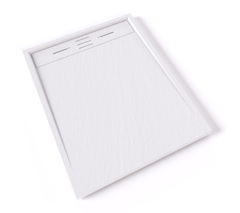 Receveur De Douche Hiemal 80 X 100 Cm Résine Blanc Aspect Ardoise + Bonde Incluse