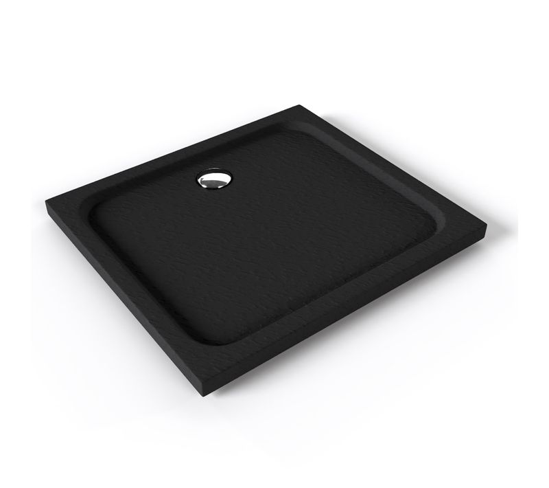 Receveur De Douche Shimmer Stone 80 X 90 Cm Acrylique Noir Effet Pierre + Bonde Et Siphon Inclus