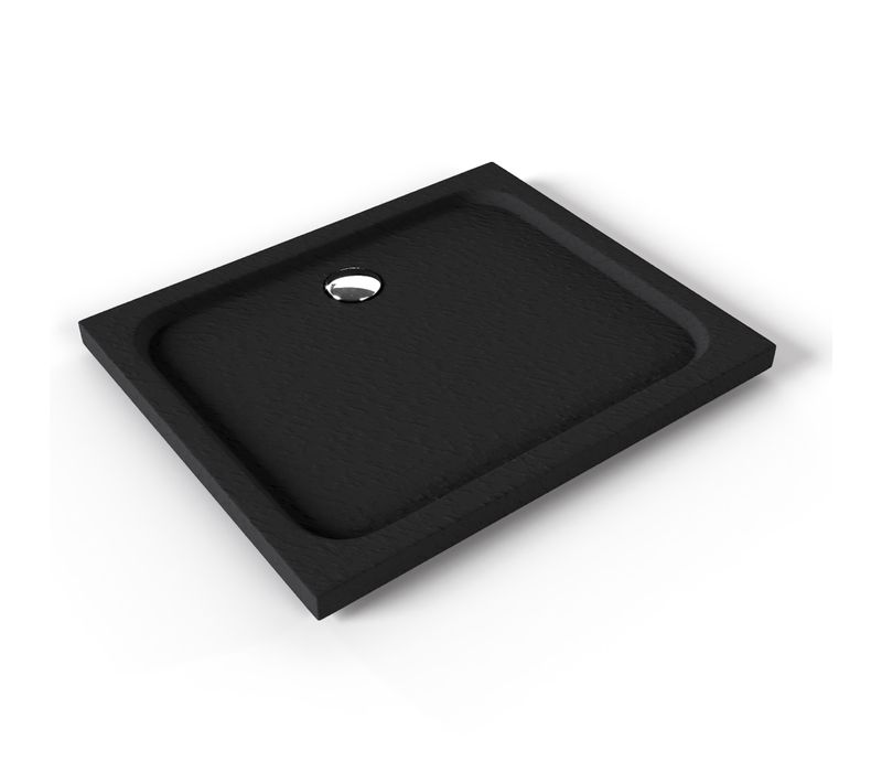 Receveur De Douche Shimmer Stone 75 X 90 Cm Acrylique Noir Effet Pierre + Bonde Et Siphon Inclus