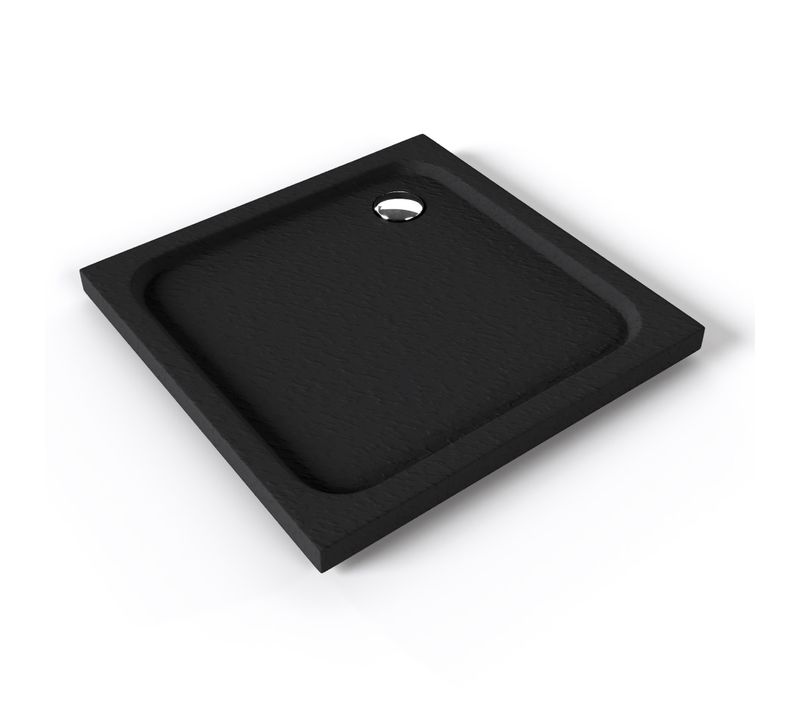 Receveur De Douche Shimmer Stone 80 X 80 Cm Acrylique Noir Effet Pierre + Bonde Et Siphon Inclus
