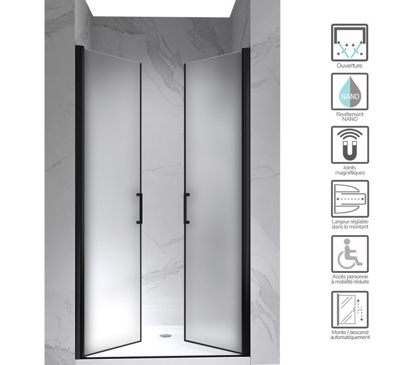 Porte De Douche H195 X L.68-71 Cm Verre Opaque - Kaya-black