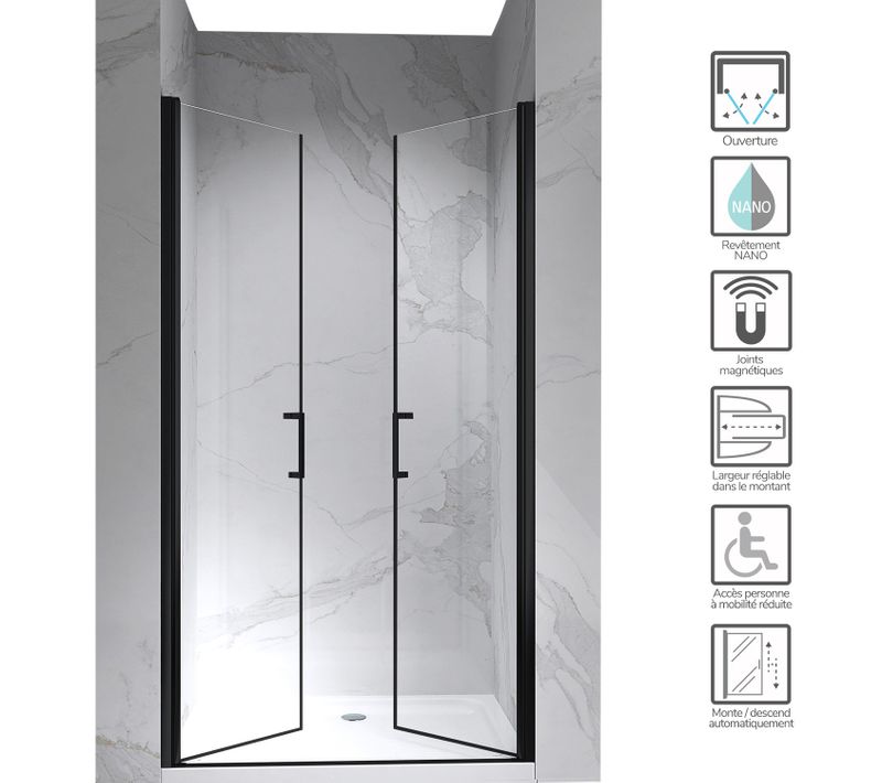 Porte De Douche H180 X L.86-89 Cm Verre Transparent - Kaya-black