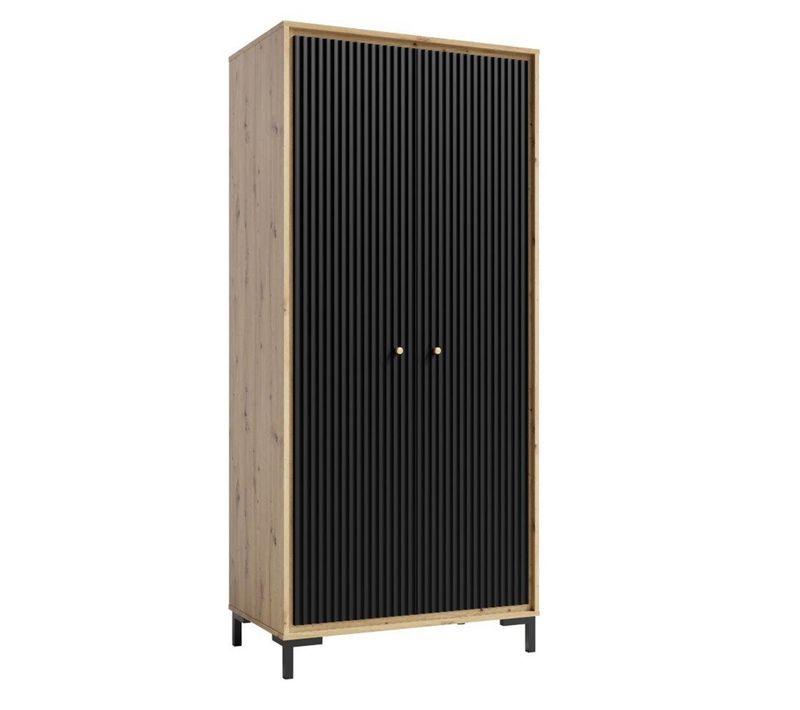 Parii Armoire Penderie 2 Portes 89x196 Cm En Bois Design Contemporain Noir Mat