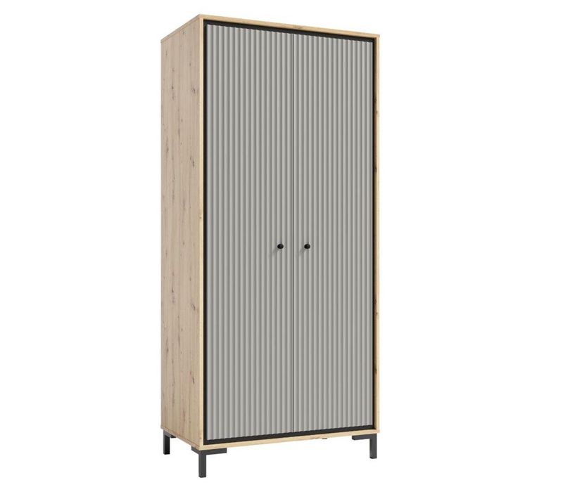 Parii Armoire Penderie 2 Portes 89x196 Cm En Bois Design Contemporain Gris Congo
