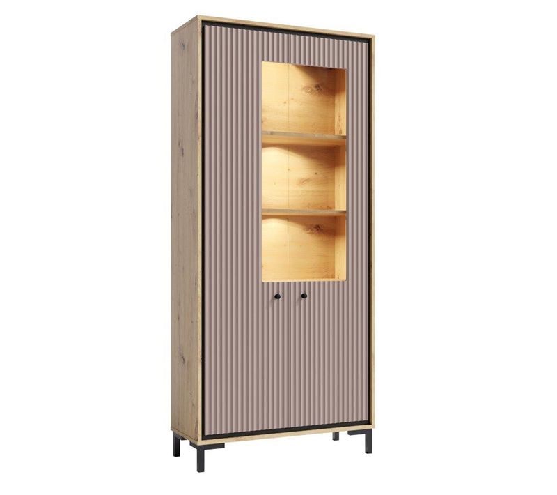 Parii Vaisselier 5 étages En Bois Vitrine Avec LED 89x196 Cm Design Contemporain Rose Antique