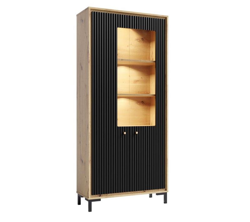 Parii Vaisselier 5 étages En Bois Vitrine Avec LED 89x196 Cm Design Contemporain Noir Mat
