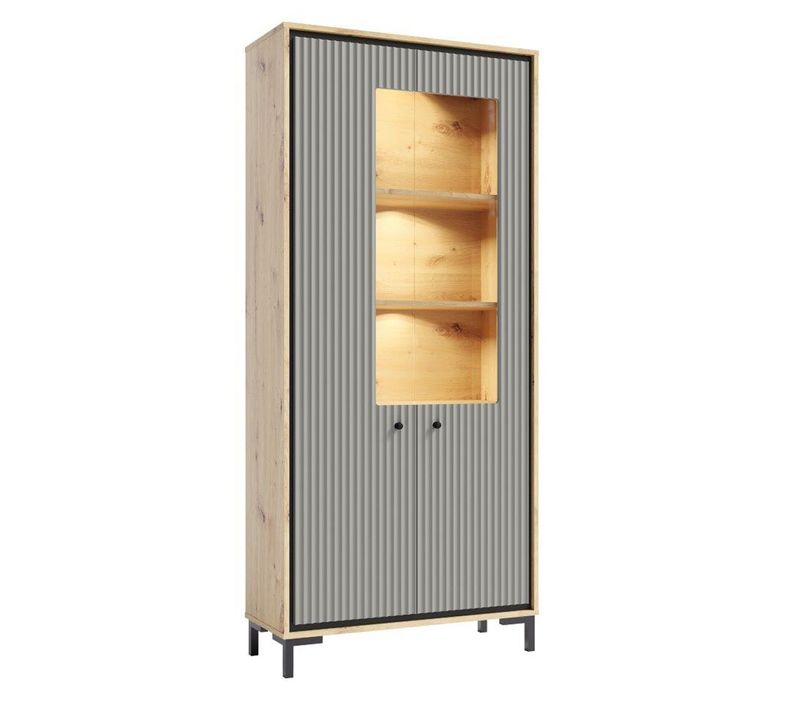 Parii Vaisselier 5 étages En Bois Vitrine Avec LED 89x196 Cm Design Contemporain Gris Congo