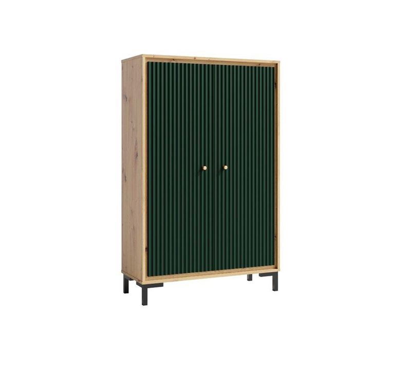 Parii Armoire 2 Portes 3 étages 89x140 Cm En Bois Design Contemporain Vert Bouteille