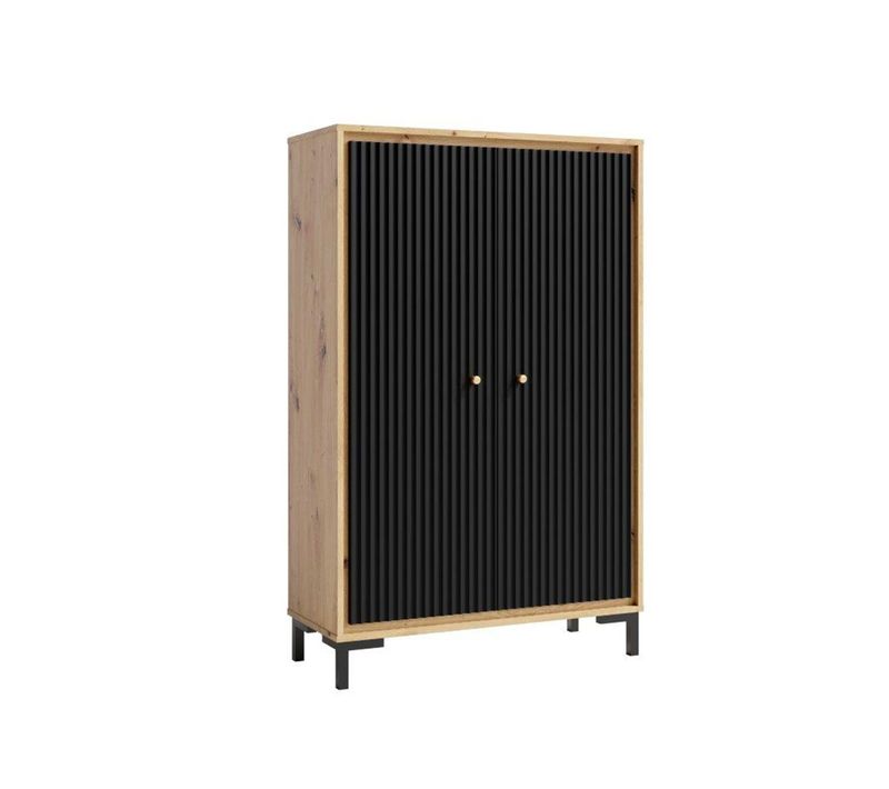 Parii Armoire 2 Portes 3 étages 89x140 Cm En Bois Design Contemporain Noir Mat