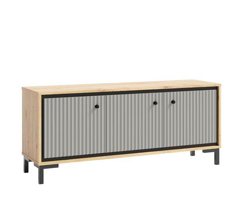 Parii Meuble TV 3 Portes 130x56 Cm En Bois Design Contemporain Gris Congo