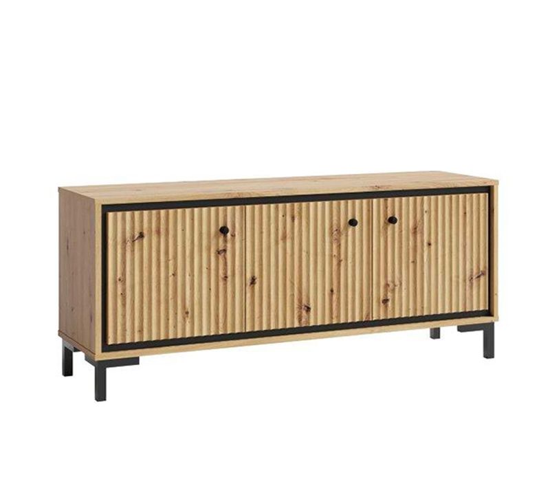 Parii Meuble TV 3 Portes 130x56 Cm En Bois Design Contemporain Bois Naturel