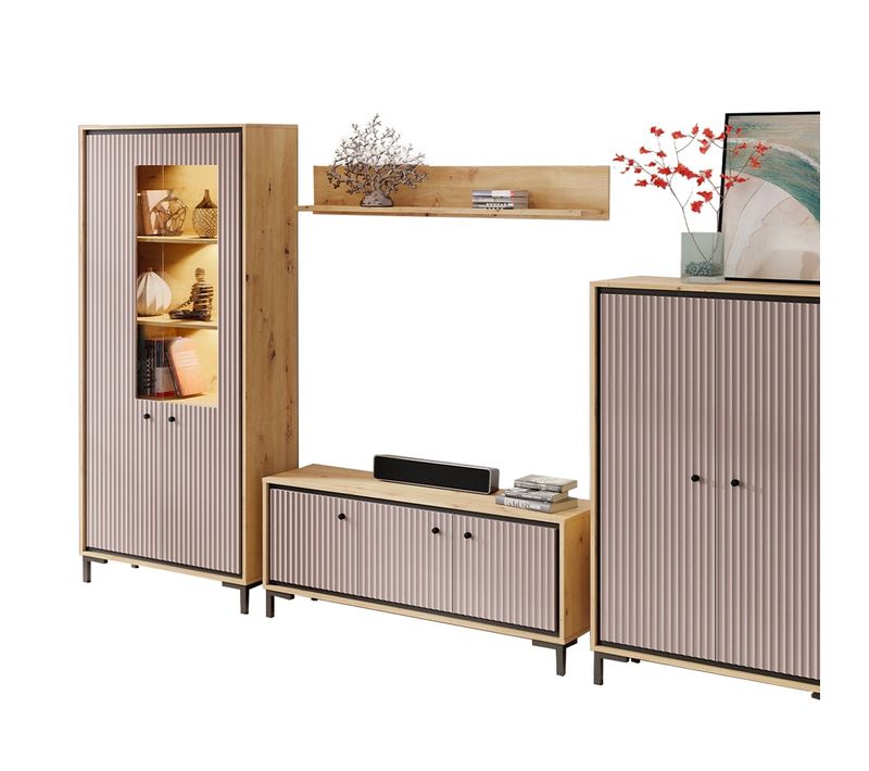 Parii Ensemble De Meubles De Salon Vitrine Armoire Meuble TV Étagère Contemporain Rose Antique